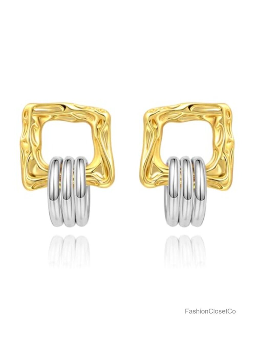 Two-Tone Gold Plated Silver Drop Dangle Earrings Women Hypoallergenic